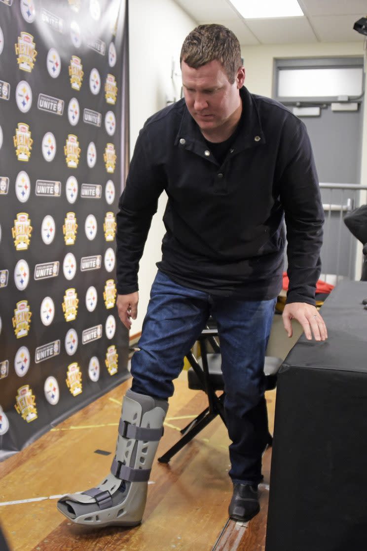 Ben Roethlisberger sported a boot after his Steelers defeated the Dolphins on Sunday. (AP) 