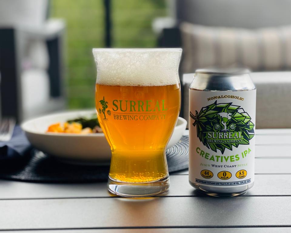 Non-alcoholic beer maker Surreal Brewing Co.'s Creatives IPA is a West Coast inspired IPA with no sugar, 8.5 grams of carbs, 44 calories and reduced gluten.