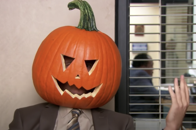 Joyful boy in vampire costume carving pumpkin, Halloween masquerade,  entertain, Stock image