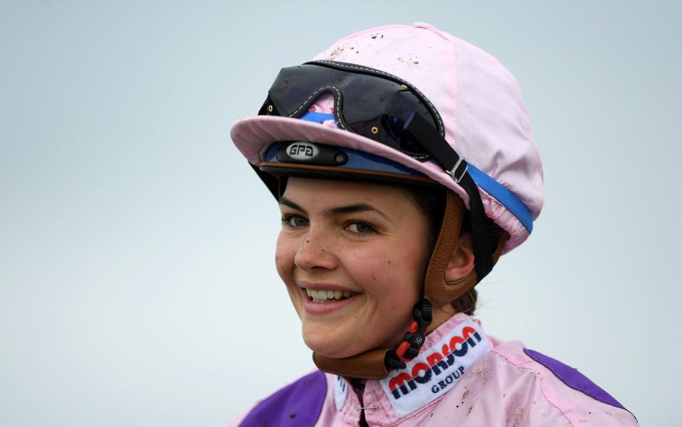 Jockey Megan Nicholls at Bath Racecourse - Megan Nicholls on business as usual during coronavirus crisis: 'The horses still have to be ridden out every day just as a farmer still has to milk his cows' - GETTY IMAGES