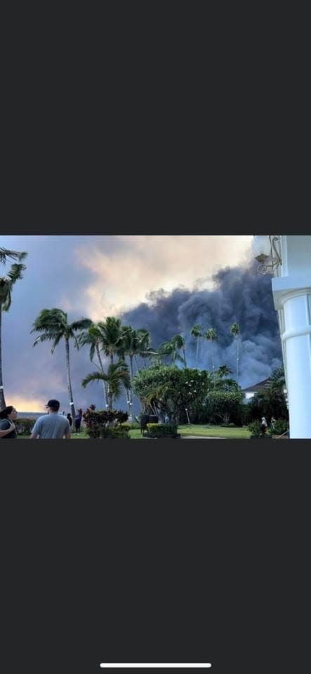 Smoke from the deadly wildfires in Maui, as photographed by a Westminster couple during a recent vacation to the island.