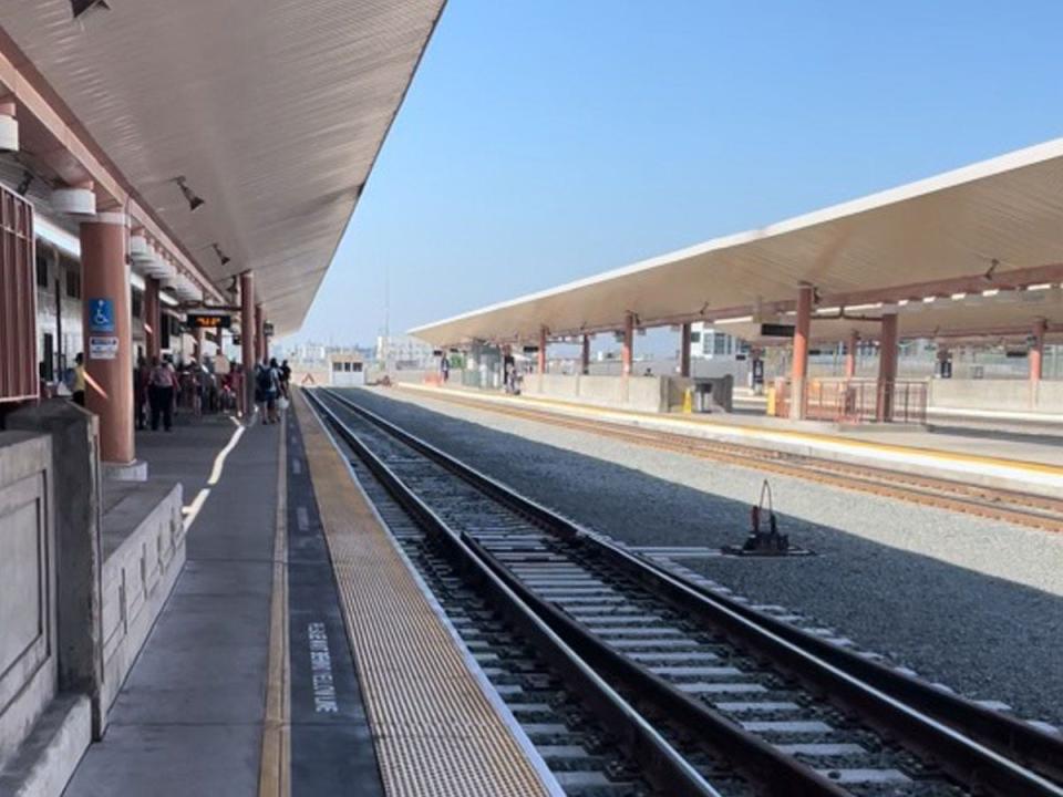 The platform for train at Union Station in Los Angeles