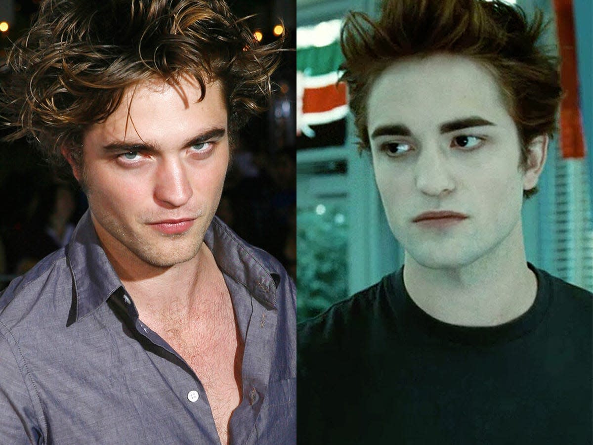 On the left: Robert Pattinson in October 2008. On the right: Pattinson as Edward Cullen in "Twilight."