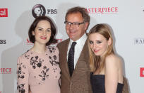 NEW YORK, NY - DECEMBER 10: Actors Michelle Dockery, Hugh Bonneville and Laura Carmichael attend "Downton Abbey" Season Four cast photo call at Millenium Hotel on December 10, 2013 in New York City. (Photo by Jim Spellman/WireImage)