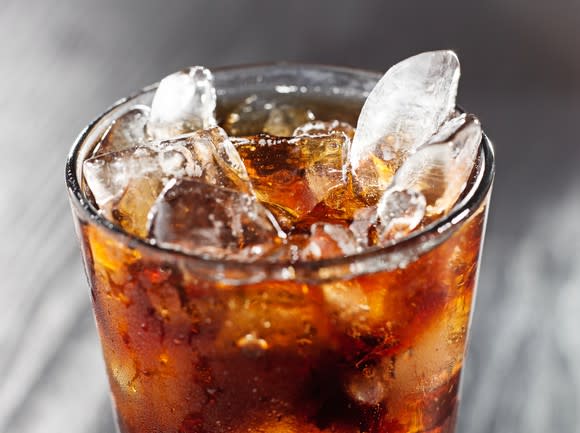 Soda in a glass with ice