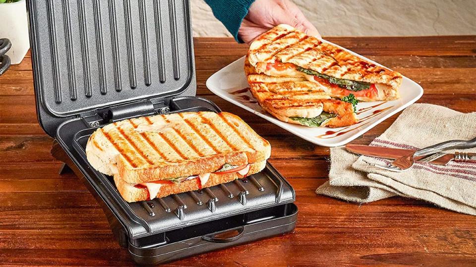 This George Foreman two-serving indoor grill can make grilled chicken or your favorite panini without taking up space on your countertop.