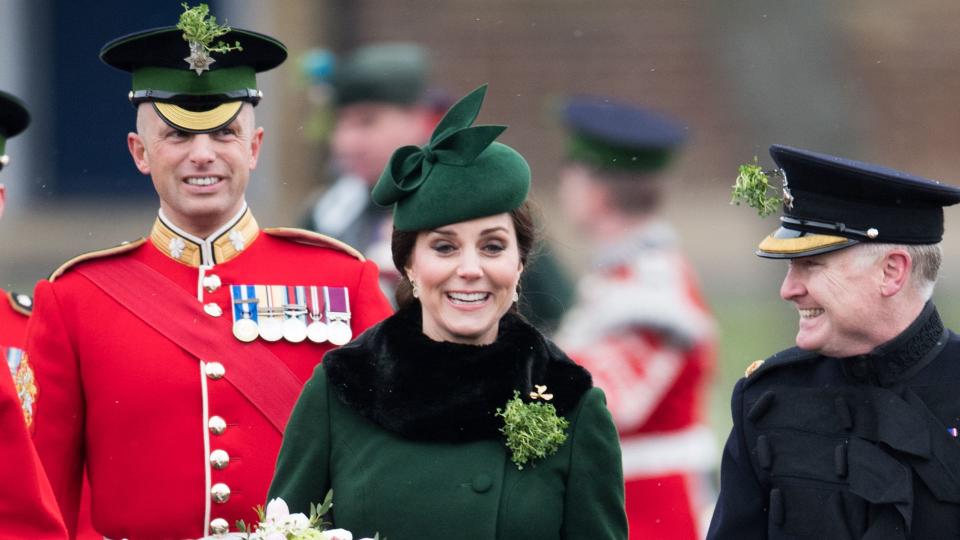 Catherine, Duchess of Cambridge  attends the annual Irish Guards St Patrick's Day Parade at Cavalry Barracks on March 17, 2018