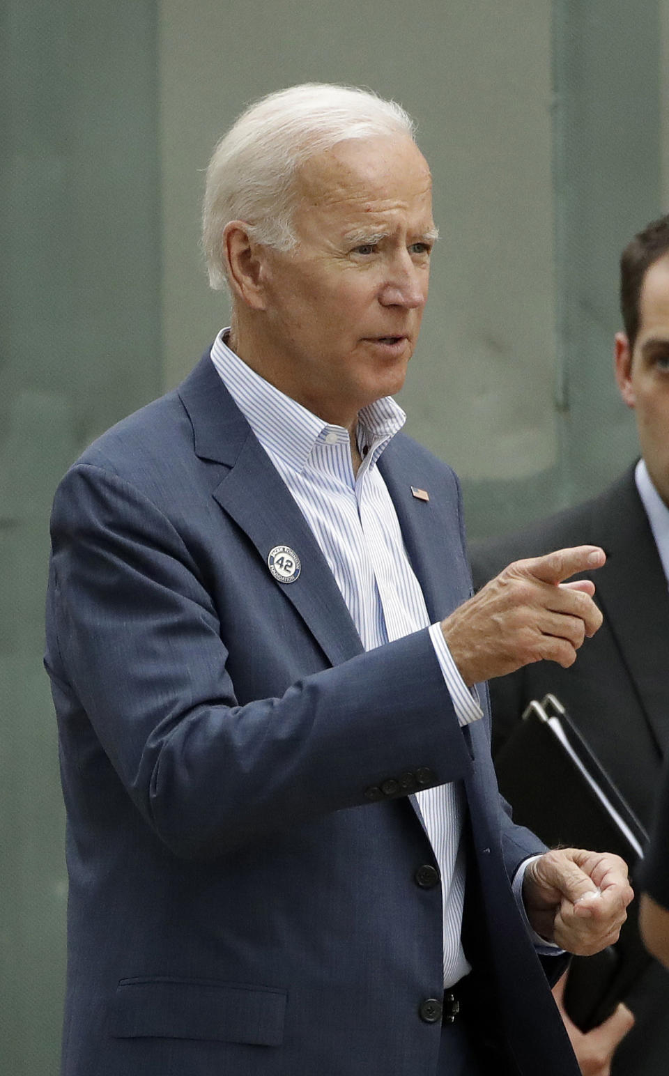 Democratic presidential candidate former Vice President Joe Biden leaves after a visit to Pasadena City College Thursday, Sept. 26, 2019, in Pasadena, Calif. (AP Photo/Marcio Jose Sanchez)