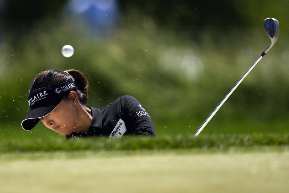 Jin Young Ko, of South Korea, hits out of a bunker on the 13th hole during a practice round for the U.S. Women's Open golf tournament at Lancaster Country Club, Wednesday, May 29, 2024, in Lancaster, Pa. (AP Photo/Matt Slocum)