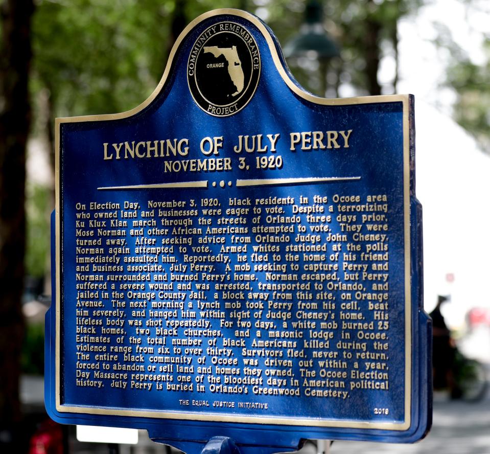 A plaque describes the deadliest election day in U.S. history.