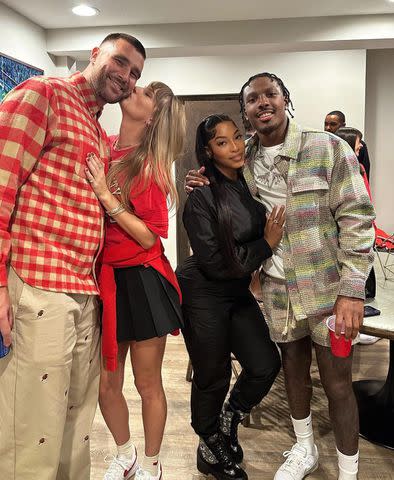 <p>Chariah Gordon/Instagram</p> Travis Kelce, Taylor Swift, Chariah Gordon and Mecole Hardman Jr. on Oct. 22, 2023