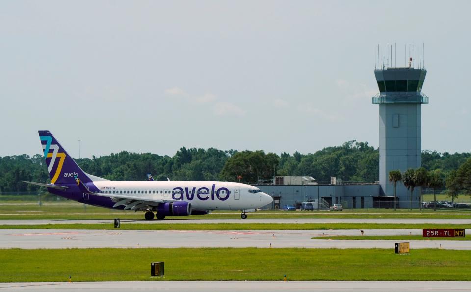 The first incoming flight by Avelo Airlines to Daytona Beach International Airport from New Haven, Connecticut, touches down on Thursday, June 22, 2023.