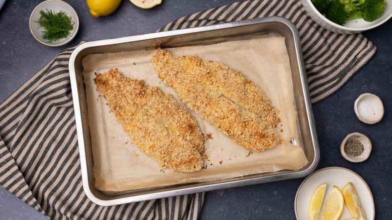 baked almond-crusted tilapia 