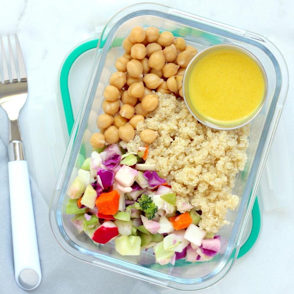 Chopped Veggie Grain Bowls with Turmeric Dressing