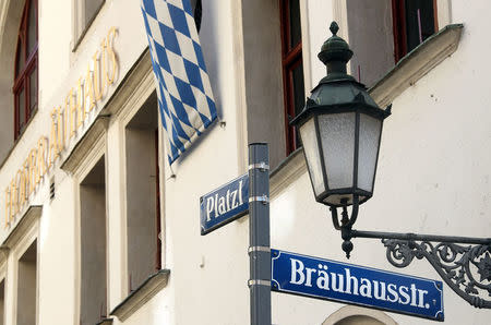 The entrance of Munich's famous Hofbraeuhaus Restaurant and beer pub in Munich, Germany August 18, 2017. REUTERS/Michael Dalder