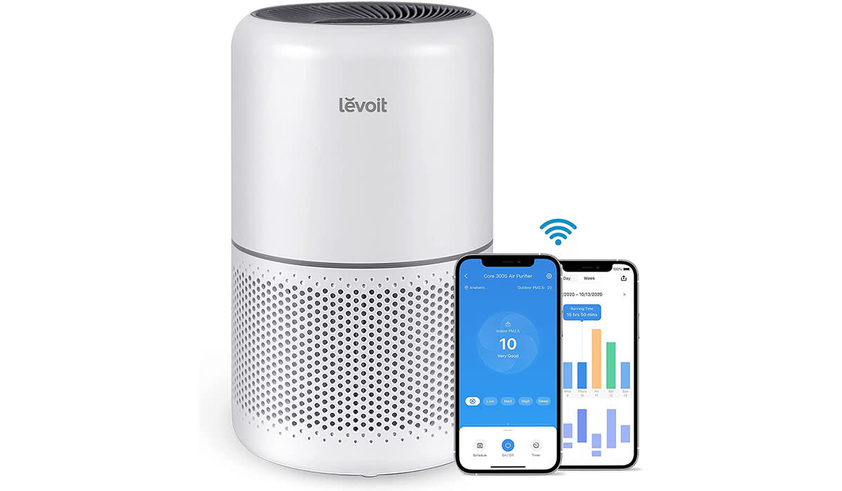 Levoit air purifier with cellphone