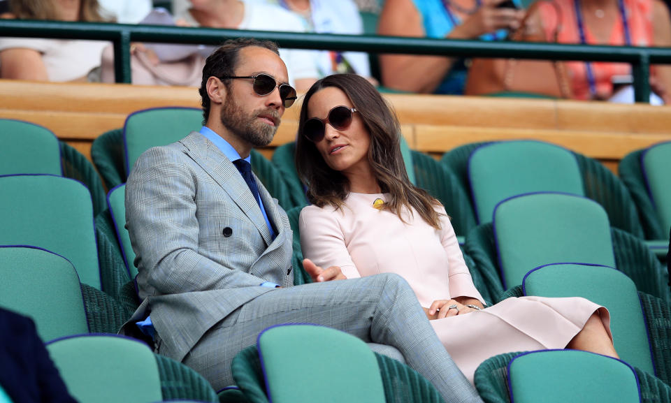 Pippa Matthews and James Middleton in the royal box of centre court on day seven of the Wimbledon Championships at the All England Lawn Tennis and Croquet Club, Wimbledon. (Photo by Adam Davy/PA Images via Getty Images)