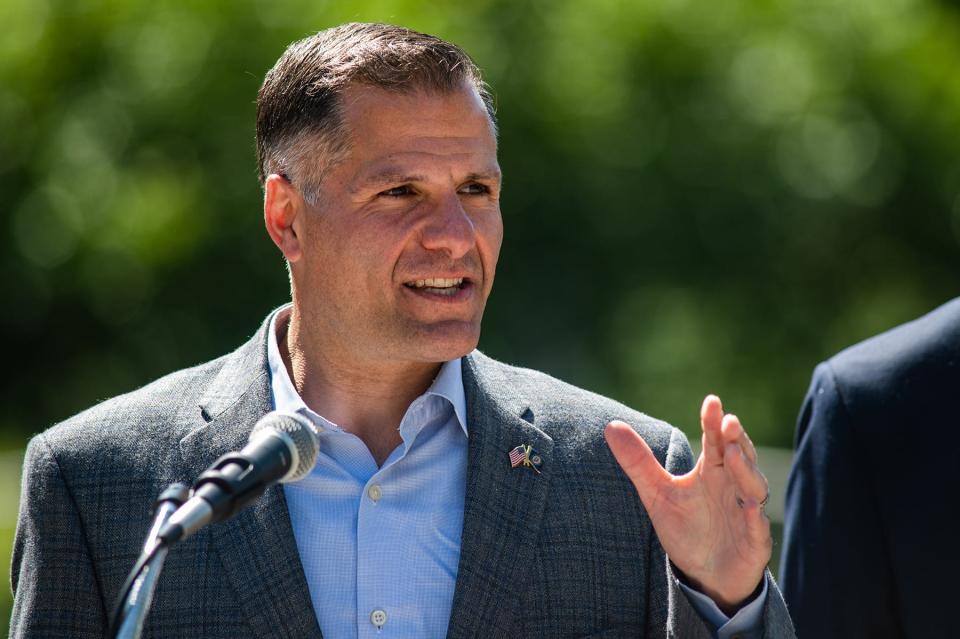 Marc Molinaro, Dutchess County Executive, talks during a press conference for the start of demolition of the YMCA building in the city of Poughkeepsie, NY on Monday, June 6, 2022.
