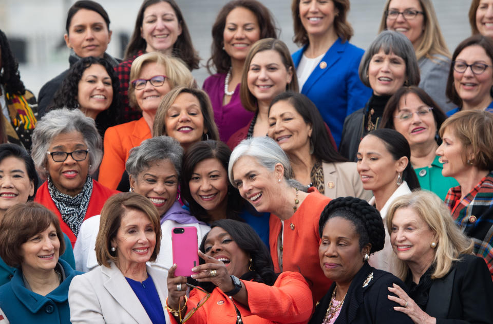 Women of the 116th Congress pose for a selfie. (Credit: Getty)