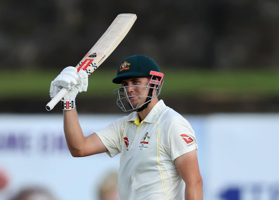 Pictured here, Cameron Green celebrating a half century for Australia in the first Test against Sri Lanka in Galle.