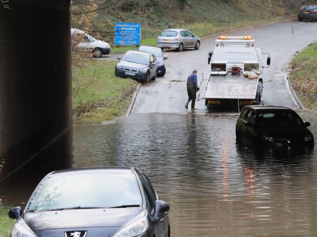 The scene in Galgate, Lancashir