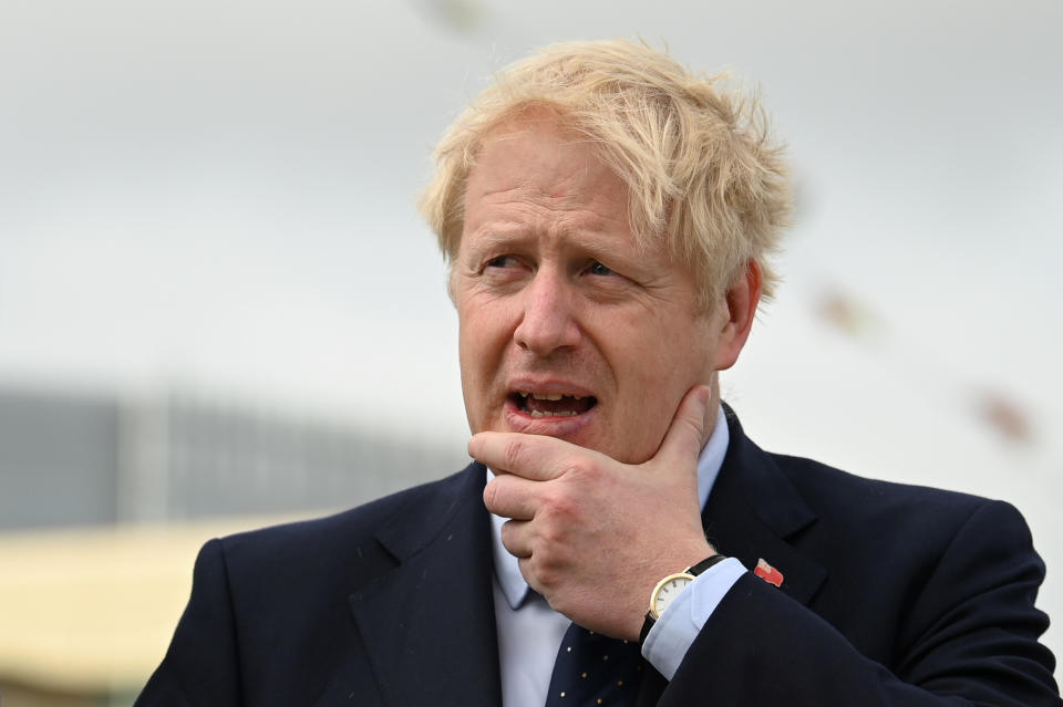 Britain's Prime Minister Boris Johnson visits the NLV Pharos, a lighthouse tender moored on the river Thames to mark London International Shipping Week in London, Britain September 12, 2019. Daniel Leal-Olivas/Pool via REUTERS