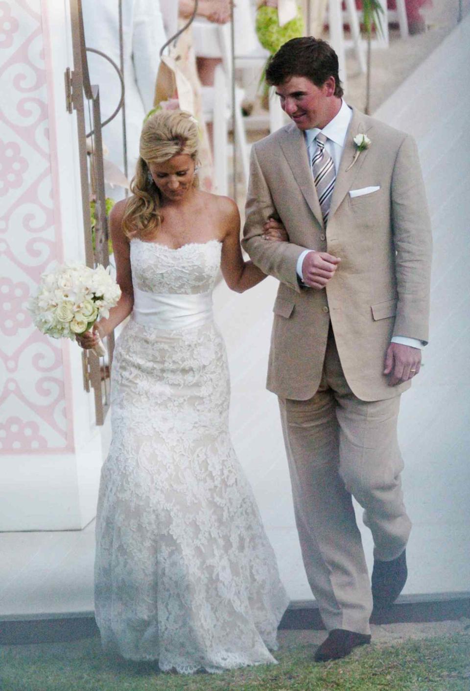 Wedding Day for Giants Quarterback Eli Manning & Fiancee Abby Mcgew at the super exclsive One and Only Palmilla in Los Cabos, Mexico. The happy couple walk down the aisle together after the ceremony