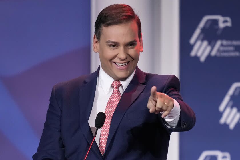 Rep.-elect George Santos speaks at a meeting of the Republican Jewish Coalition on Nov. 19, 2022, in Las Vegas.