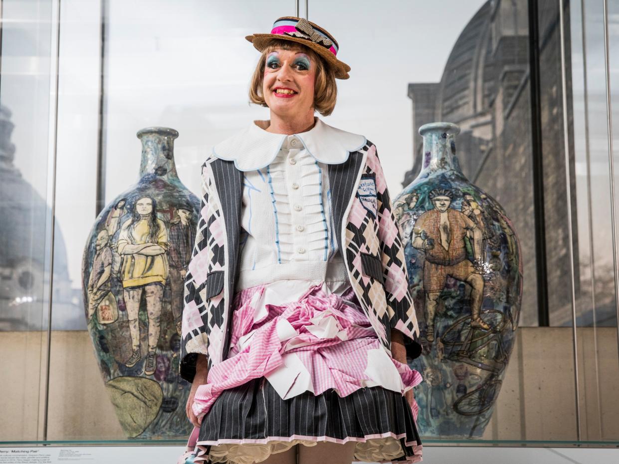 Grayson Perry at an unveiling of a new ceramic work at the Victoria & Albert Museum, March 2010 (Getty Images for The V&A)