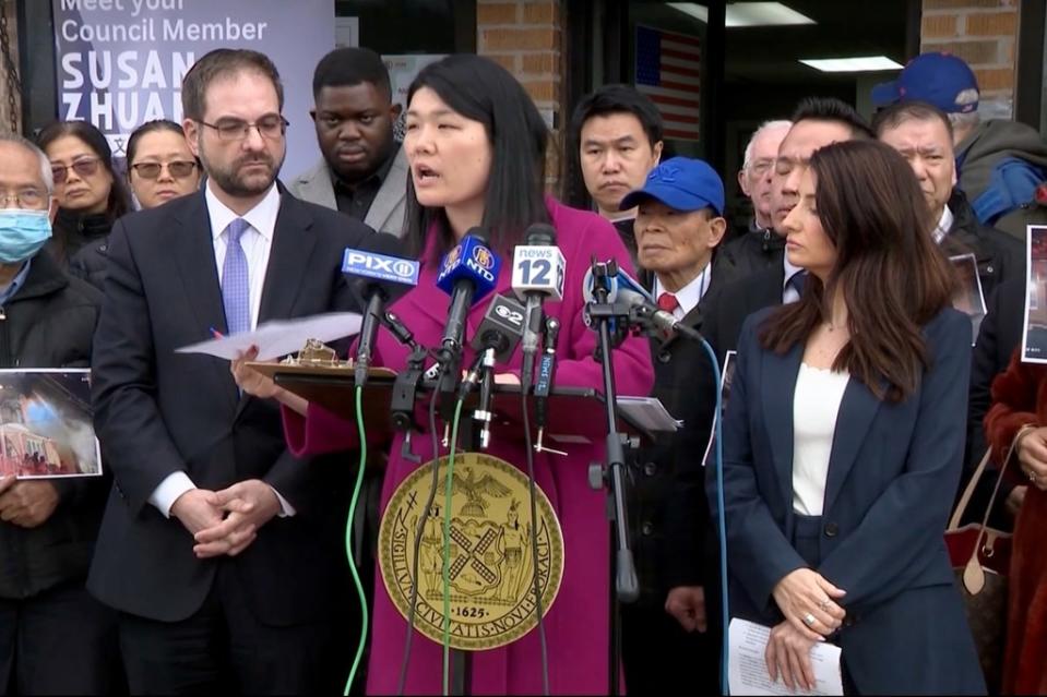 New York City Councilwoman Susan Zhuang led a group of local pols and residents to denounce squatters following a fire caused by one crew in Dyker Heights. News12