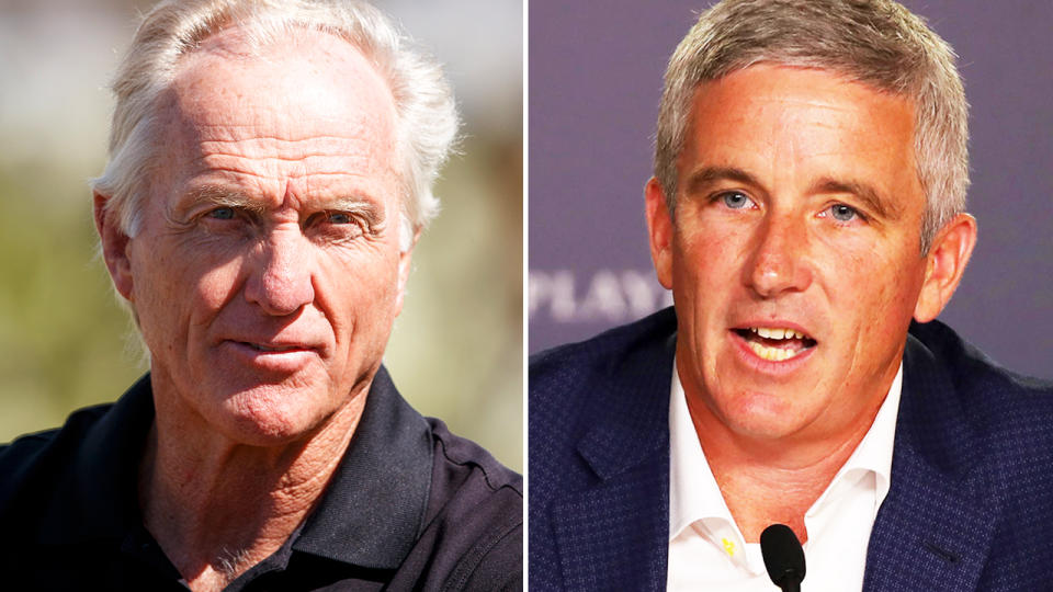 Jay Monahan and Greg Norman, pictured here on the PGA Tour.