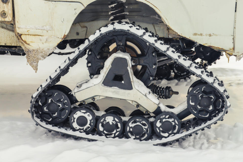 Caterpillars on a car instead of wheels. For driving in the snow