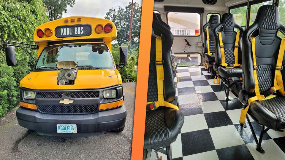 Hot Rod Chevy Bus With a Blower and Seven Racing Seats Makes Back to School Fun photo