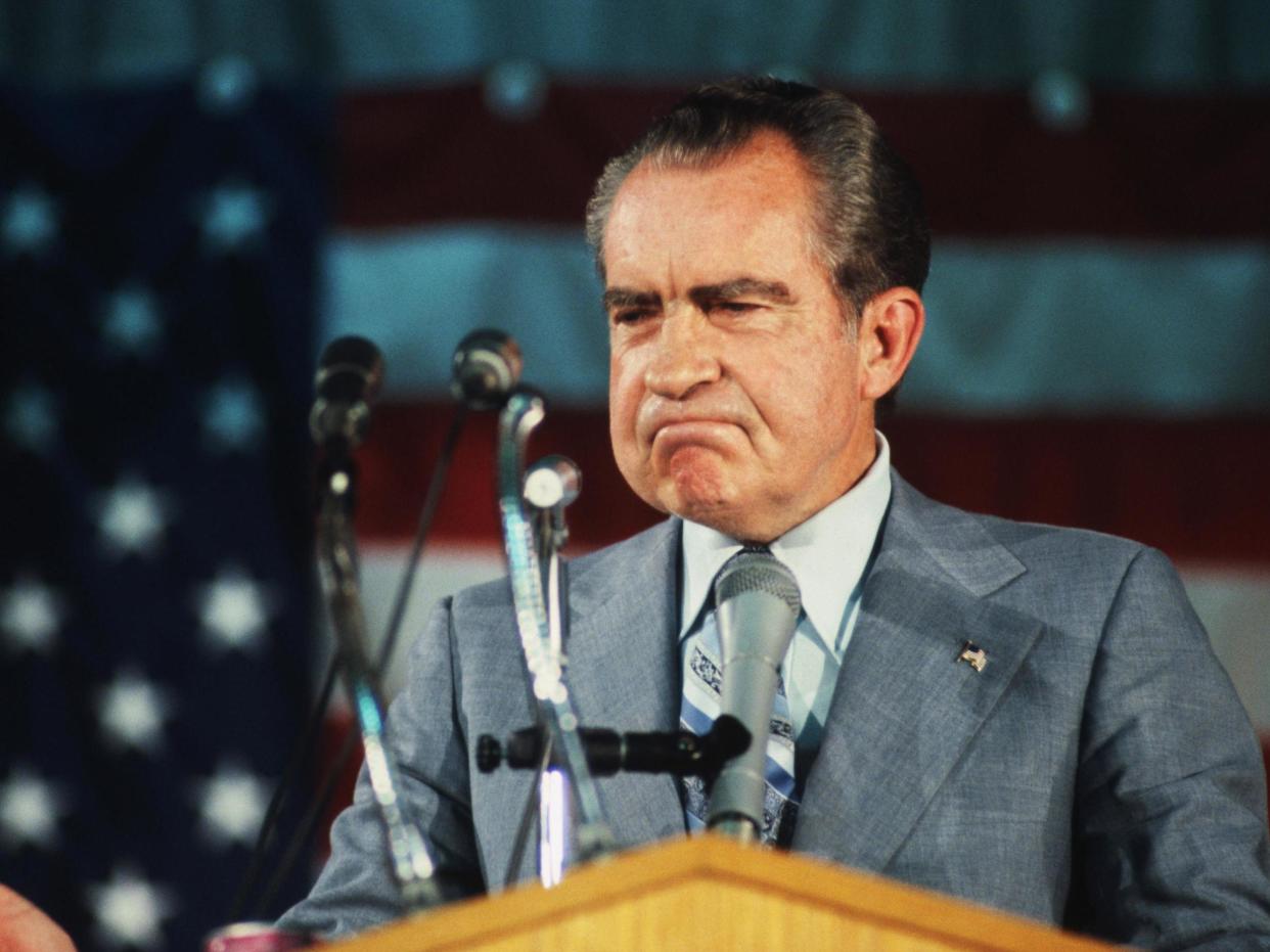 Nixon’s first public appearance after he became the first president to resign from the position in August 1974: Getty