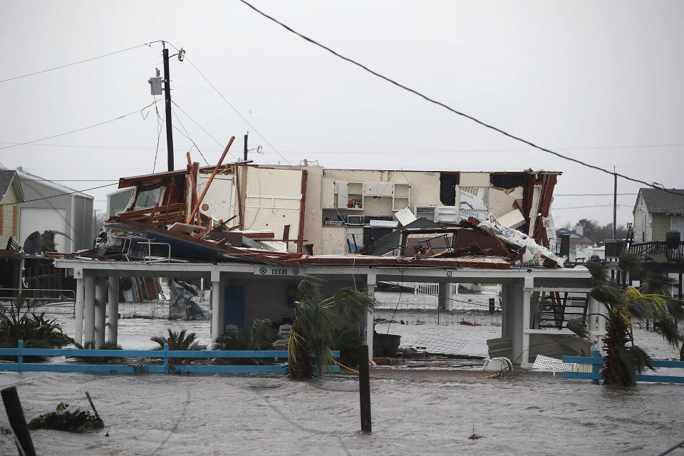 <p>A damaged home is seen after Hurricane Harvey passed through on August 26, 2017 in Rockport, Texas. (Photo: Joe Raedle/Getty Images) </p>