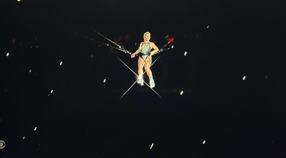 Look ma, no nets: Pink soars high above her audience while singing live with no lip-synching.