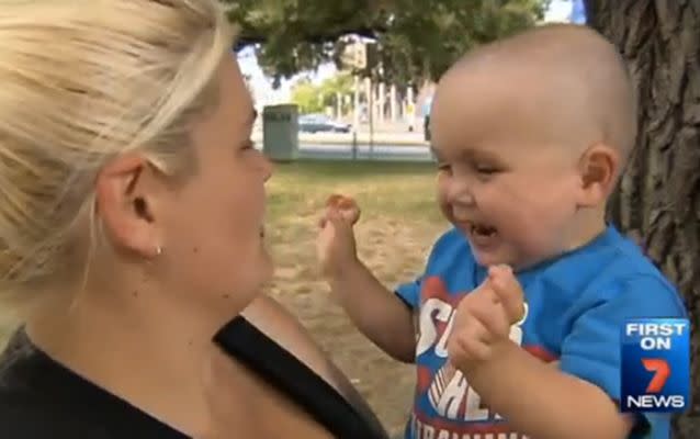 Kateylyn Boon's mother will donate one of her kidneys to her grandson Kaije. Source: 7 News.