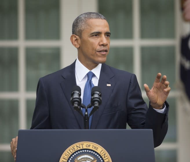 President Barack Obama speaks in the Rose Garden of the White House in Washington, Friday, June 26, 2015, after the Supreme Court declared that same-sex couples have the right to marry anywhere in the US.