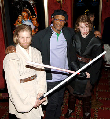 Samuel L. Jackson communes with the festive at the NY premiere of 20th Century Fox's Star Wars: Episode III