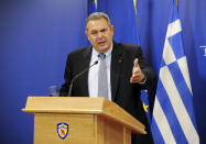 Greek Defense Minister Panos Kammenos speaks during a news conference on an EgyptAir plane that vanished from radar en route from Paris to Cairo, after exiting the Greek airspace, in Athens, Greece, May 19, 2016. (Reuters/Michalis Karagiannis)