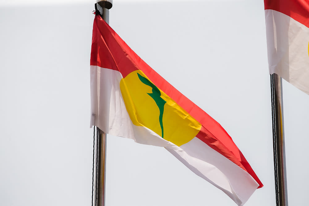 An Umno flag is seen before the 2021 Umno General Assembly which will take place from tomorrow at Putra World Trade Centre in Kuala Lumpur March 15, 2022.  — Picture by Devan Manuel