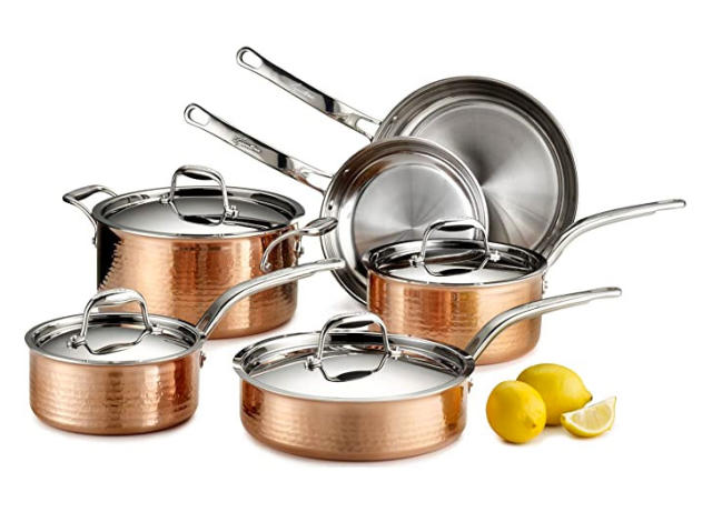 Amoretti Brothers 11-Pieces Hammered Copper Cookware Set Flower