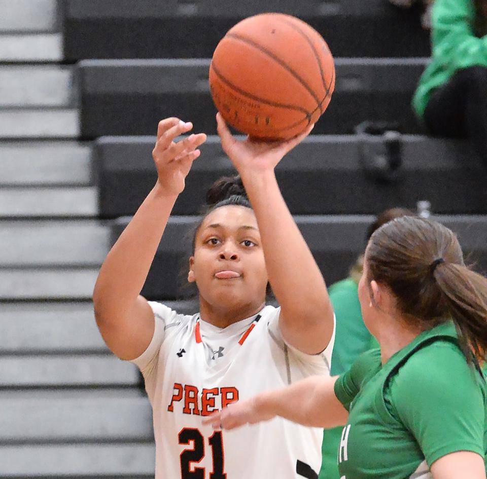 Cathedral Prep junior Jayden McBride shoots against South Fayette during a PIAA Class 5A basketball quarterfinal playoff game at Sharon High School on March 18. McBride was named a Class 5A first-team all-state player.