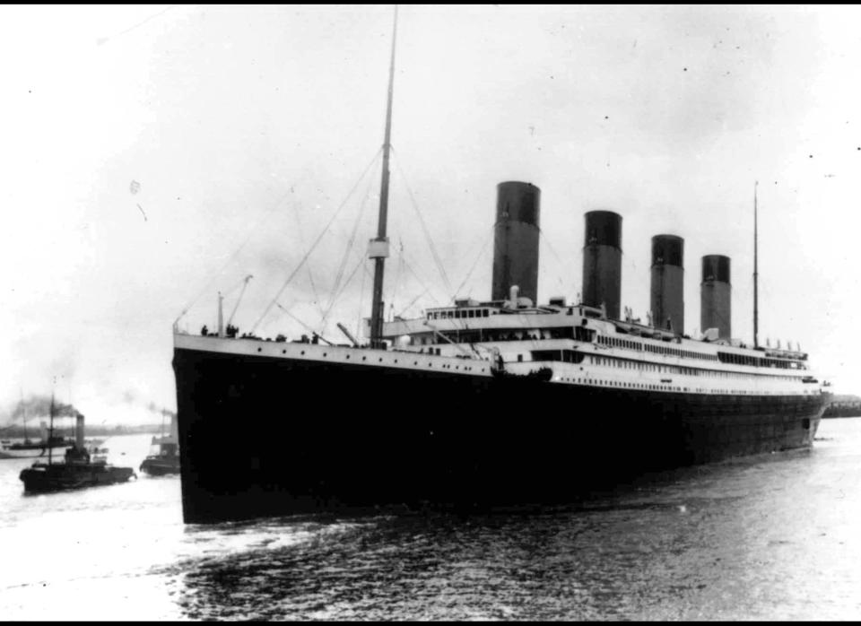 In this April 10, 1912 file photo, the liner Titanic leaves Southampton, England on her maiden voyage to New York City. 