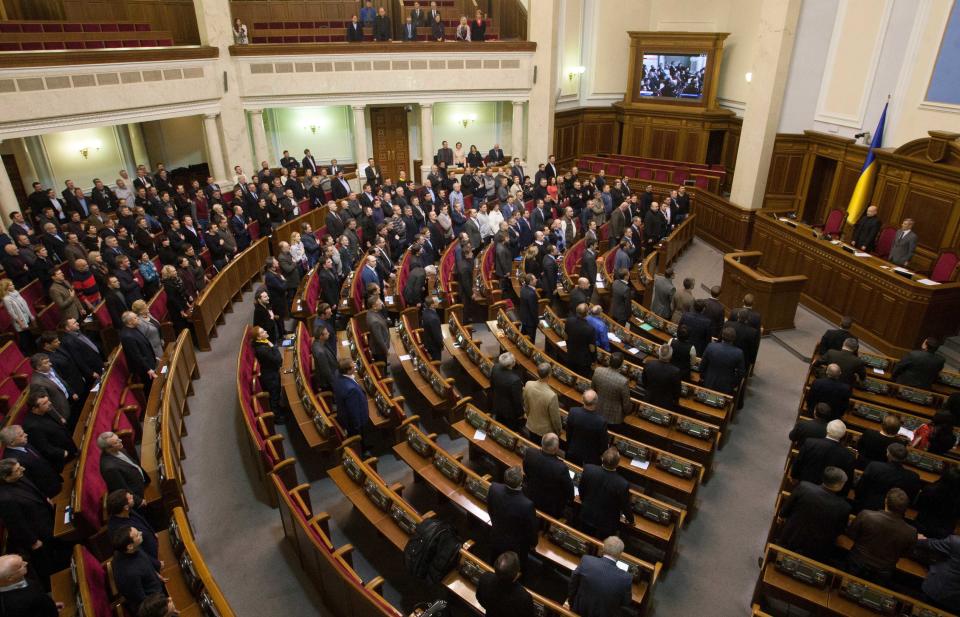 A general view of Ukraine's parliament during the vote to remove President Yanukovich from office in a session in Kiev