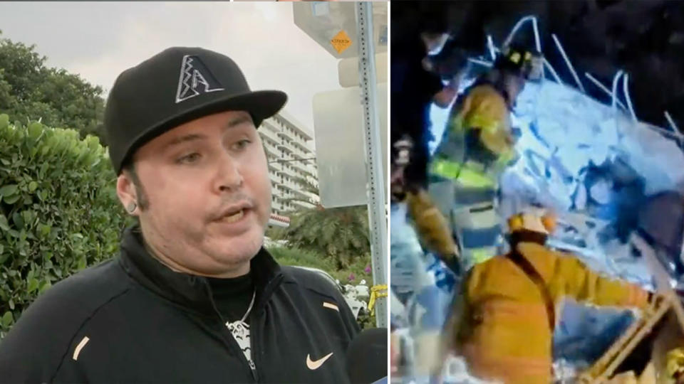 Nicholas Balboa (left) heard a child calling out for help amongst the rubble. Source: CBS Miami