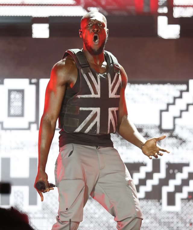 Stormzy performing on the Pyramid Stage