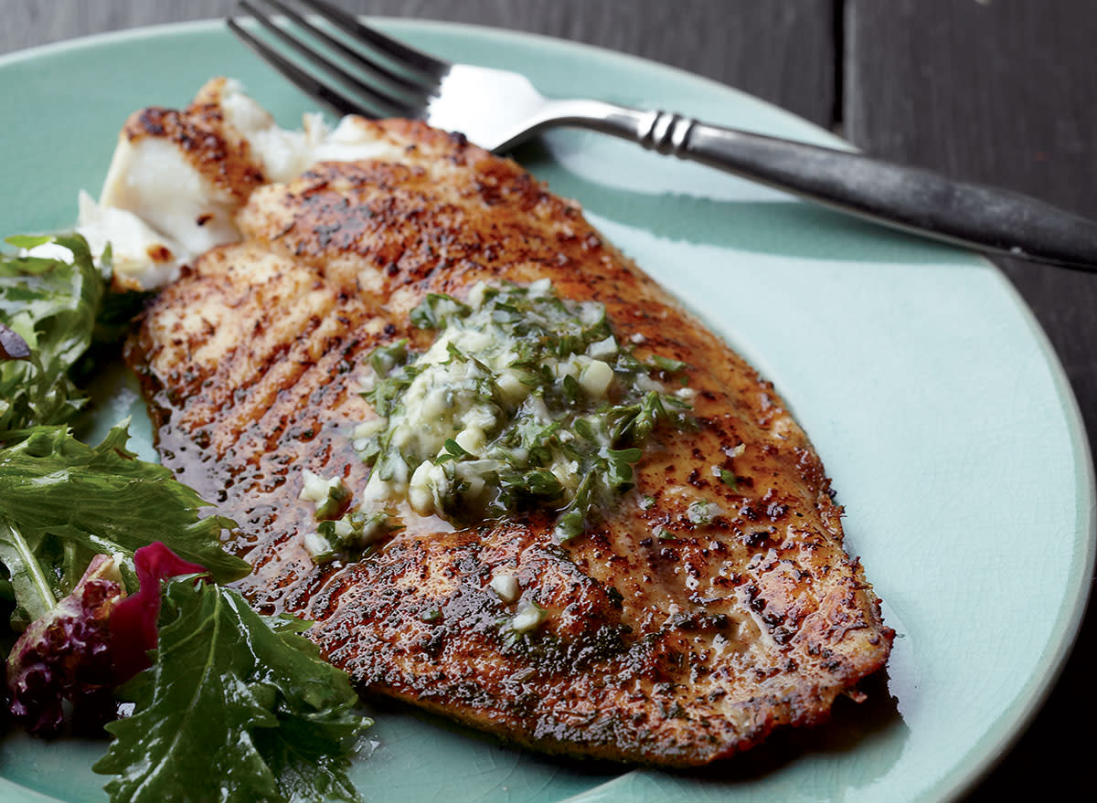 Blackened tilapia with garlic line butter