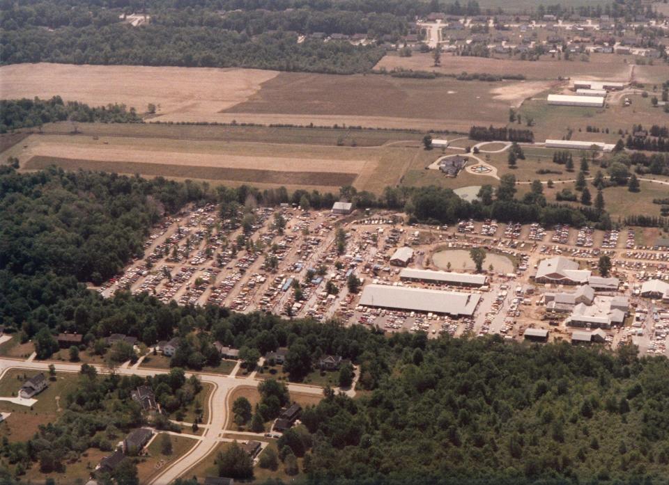 Aerial photo of the Aurora Auction prior to being reconfigured as the Premium Outlets.