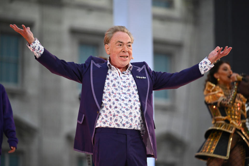 Andrew Lloyd Webber celebrated West End theatre at the Platinum Party at the Palace for the Queen's jubilee. (Getty Images)